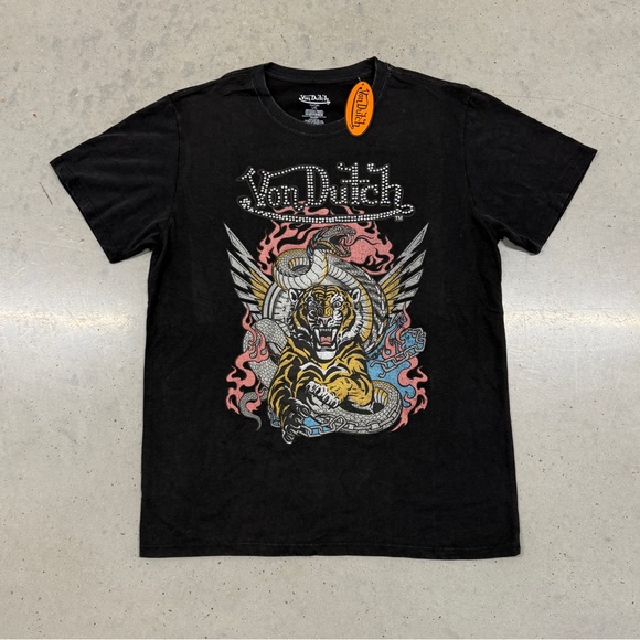 Black Von Dutch Bedazzled Tiger Graphic Tee - Picture 1 of 4